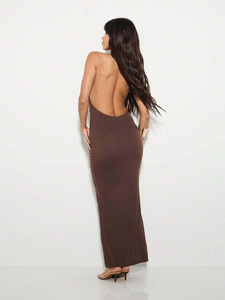 backless halter neck plunge dress Oh Polly plunging halter neck backless mini dress in black