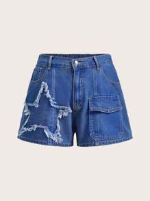 SHEIN ICON Plus Size Casual Vacation Summer Washed Blue Denim Shorts