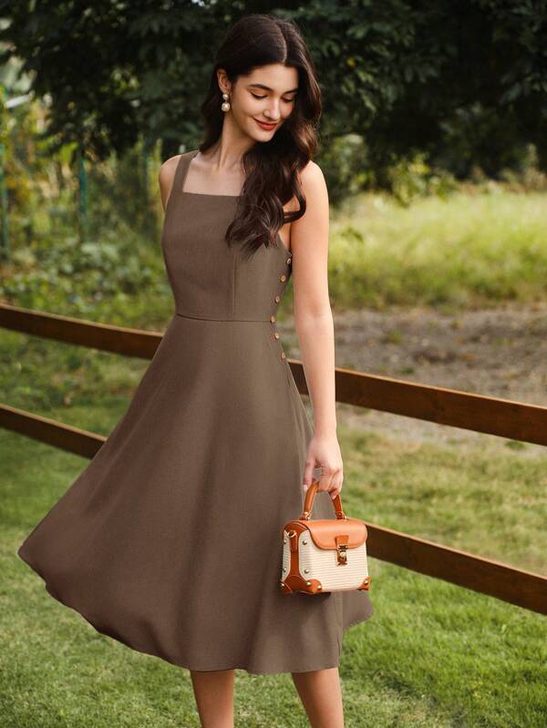 Vintamour Vintage Retro Elegant Women Dress With Pockets Button Casual Vacation Summer Outfits For Women Vacation Outfits Woman Romantic Dresses Summer Dresses For Women Beach Outfits For Woman 90s Clothes Dresses For Women Elegant Summer Clothes Spring Outfits For Women Spring Dresses For Women Dresses For Women Summer Vacation Dress Beach Dress Sun Dresses For Women Blue Dress Easter Dress Women Summer Clothes Women Green Dress
