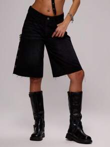 MUSERA Longline Denim Jorts Shorts Spring, Summer, Holiday, Festival, Rave, Grunge, Cool Girl, Y2K Concert Streetwear Back To School