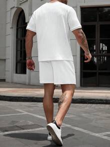 Manfinity CasualCool Plus Size Men's T-Shirt And Shorts Set, Fashionable For Summer - White - View 2