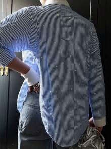 INAWLY Women's Fashion Loose Street Style New Long Sleeve Bubble Shirt - Baby Blue - View 2