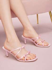 CUCCOO DOLLMOD Women Black PU Slide Sandals With Strap & Square Toe, Low Heels - Pink - View 1