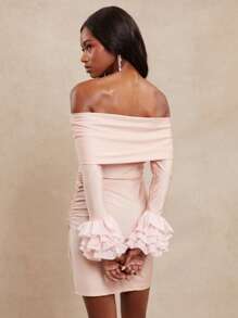 NYA SZN 连衣裙露肩领口迷你泡泡袖连衣裙早午餐新娘婚礼特殊场合太阳裙夏季春季淡粉色女士服装 - 粉色 - 查看 2