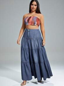 Denimoi 多层荷叶边下摆牛仔乡村音乐会半身裙 - 藍色 - 查看 4