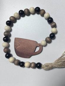 1pc Farmhouse Coffee Cup Wooden Bead Wreath, Home Tray Decoration, Coffee Bar, Tassel Bead Wreath, Farmhouse Country Bead Yellow Rope Grid Tassel Tray Decoration, Retro Room Decoration, Home Rope Prayer Wall Decoration, Vase Decoration, Suitable For Halloween, Christmas, Thanksgiving, Home Decoration, Room Decoration, Wall Decoration - Multicolor - View 8