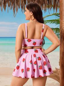 Swim Mod Plus Size Adjustable Spaghetti Strap Tankini Swimsuit For Summer Beach Vacation - Pink - View 2