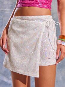 MUSERA 交叉亮片侧系带迷你裙 夏季 伊比沙岛 Y2k 酷女孩 节日 锐舞 度假 俱乐部 可爱 派对 假日 嘉年华 - 白色 - 查看 1