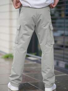 Manfinity Roughcore 男士多口袋休闲时尚直筒实用美式工装裤，秋季 - 淺灰色 - 查看 2