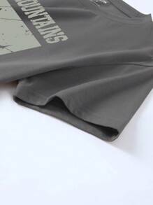 INAWLY 女士休闲日常百搭字母与山峰印花短袖 T 恤 - 深灰色 - 查看 4