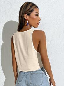 SHEIN EZwear Áo hai dây dáng rộng màu mơ cho nữ, cổ chữ U rộng, thích hợp cho mùa hè - Màu be - Xem 2