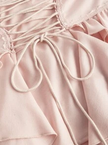 SHEIN MOD 女士系带粉色荷叶边不对称下摆粉色 A 字裙、缎面裙、优雅、度假裙、派对、生日、狂欢节、飘逸、仙女、音乐会、毕业典礼、荷叶边裙、德比裙 - 淺粉色 - 查看 4