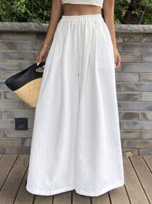 Livesso Pantalones anchos blancos para mujer, pantalones urbanos casuales y sueltos elegantes - Blanco - Ver 3