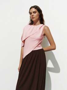 SHEIN LUNE Blusa de moda para mujer con un hombro, cuello con volantes y bajo asimétrico - Rosa Pálido - Ver 5