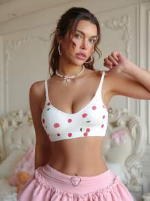PetitDoll 女士樱桃印花细肩带文胸，适合日常穿着