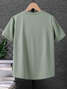 SHEIN 青少年男孩休闲标语印花短袖 T 恤，夏季 - 綠色 - 查看 2