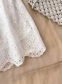 SHEIN Teen Girls Casual/Spring/Summer White Embroidery Halter Backless Dress For Teen Girls,White Graduation Dress,Summer Clothes,Sun Dress,Bohemia,Vacation Dress - White - View 5