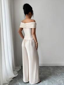 Chiquease Bộ 2 áo len cardigan hở vai màu mơ cho nữ, mùa xuân/hè - Màu be - Xem 2