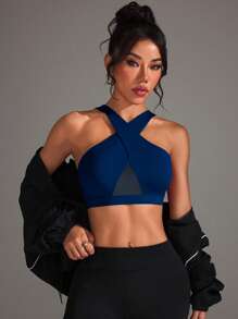 Easithlete Sport-BH, einfarbig, modisch passend für den Sommer - marineblau - Übersicht 4