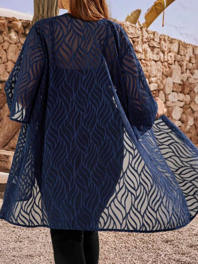 Plus Size Women's Summer Navy Blue Elegant Casual Loose Lightweight Coats,Gifts For Mother,Summer Holiday,Vacation,Simple And Fashionable For Everyday Wear,Vacay Vibes,Springbreak,Casual Wear