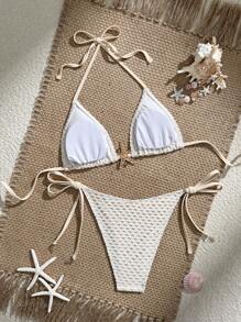 Swim Vcay 2 قطعة / مجموعة بكيني بحلقة العنق المثلثية الشبكية مزين بشكل نجمة البحر ذات أربطة للجزء السفلي، ملابس السباحة الأنيقة والجذابة