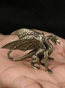 SHEIN 1 件复古黄铜凶猛龙雕像，古董神话西方龙桌面装饰摆件