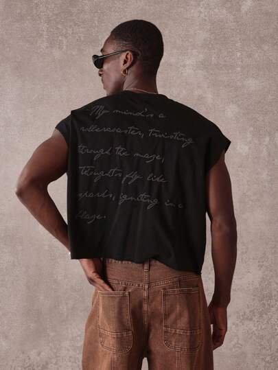 SUMWON 无袖棉质短款背心星星图案印花都市街头服饰夏季健身运动节音乐会休闲网眼透气时尚