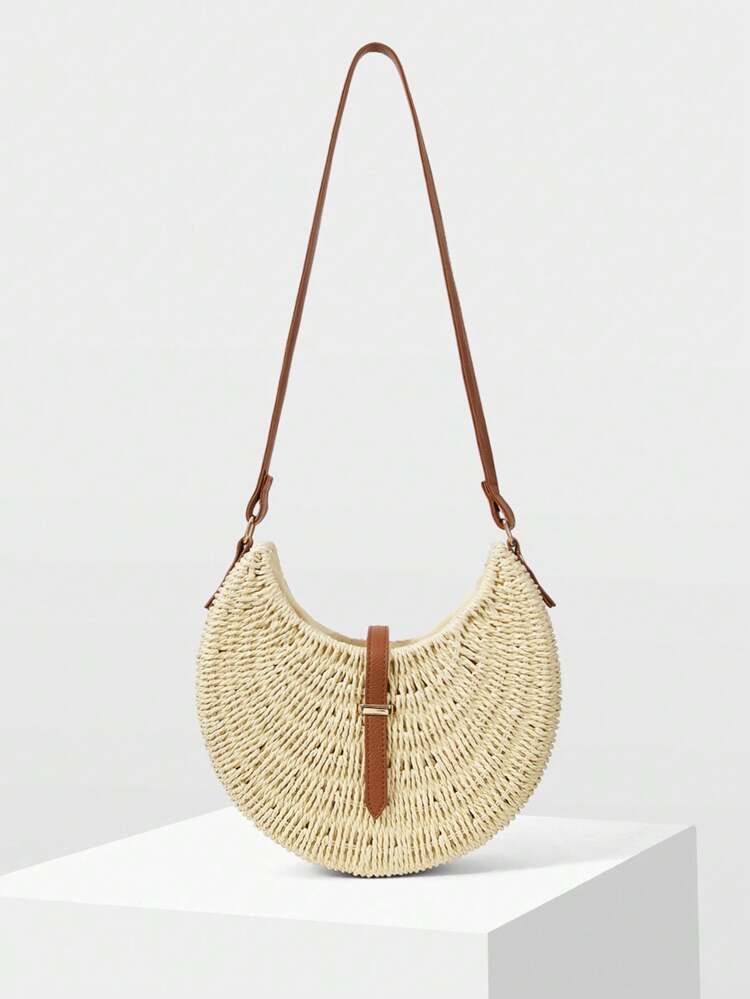 TEXTURED STRAW SHOULDER BAG
