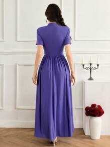 Modelyn Vestido envolvente y de cruce cruzado de manga corta con cuello en V de unicolor, elegante y con estilo para mujer - Azul - Ver 5