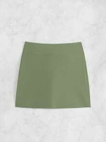 女士海滩装：纯色优雅侧开叉短裙设计泳衣和沙滩短裤，适合夏季海滩度假 - 軍綠色 - 查看 6