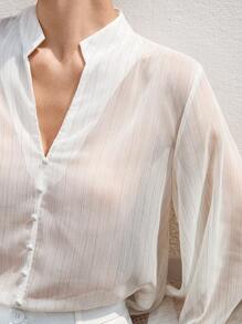 Aveloria Modichic 女士轻薄透明雪纺褶皱灯笼袖衬衫，夏季透明面料