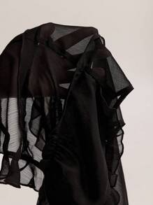 SHEIN BAE 女式夏季纯色网眼系带荷叶边吊带背心 - 黑色 - 查看 8