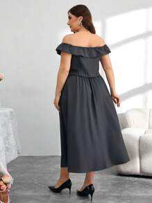 Modelyn Conjunto de 2 piezas de talla grande con hombros descubiertos, estilo romántico para primavera/verano - Gris Oscuro - Ver 2