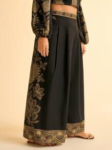 CAJUNI Plus Size Boho Vintage Resort Casual Ocean Print Loose Wide Leg Pants - Multicolor - View 4