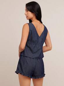 WESTFADE Débardeur en mélange de coton avec volants, col en V profond, nœud papillon devant, style bohème décontracté mignon, pour le rodéo de Nashville, style cowgirl western