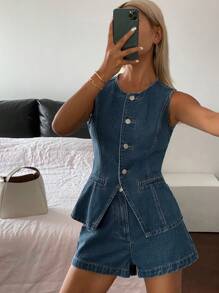 Livesso Women's Summer New Business Casual Denim Suit - Blue - View 2