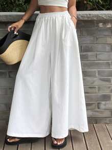 Livesso Pantalones anchos blancos para mujer, pantalones urbanos casuales y sueltos elegantes - Blanco - Ver 6