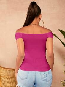 SHEIN SXY Áo thun xoắn phía trước hở vai màu đen cỡ lớn cho nữ, mùa xuân/hè - Màu Hồng Tươi - Xem 6