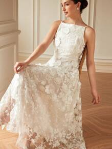 Aveloria Rosie Layered Flower Textured Luxury Sleeveless Dress For Women Elegant Fashionable Style All Over Print For Summer Spring Fall Autumn