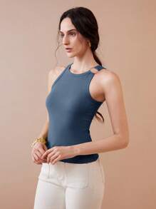Uhlyne Women's Knitted Textured Minimalist Elegant Casual Metal Circle Hollow Design Sexy Camisole