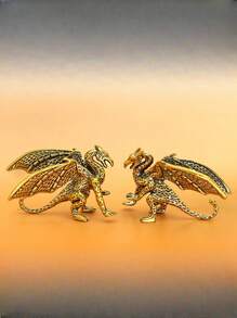 SHEIN 1 件复古黄铜凶猛龙雕像，古董神话西方龙桌面装饰摆件