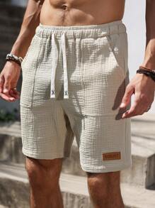 Genlund 男士纹理褶皱口袋棉质短裤，夏季时尚 - 卡其色 - 查看 1
