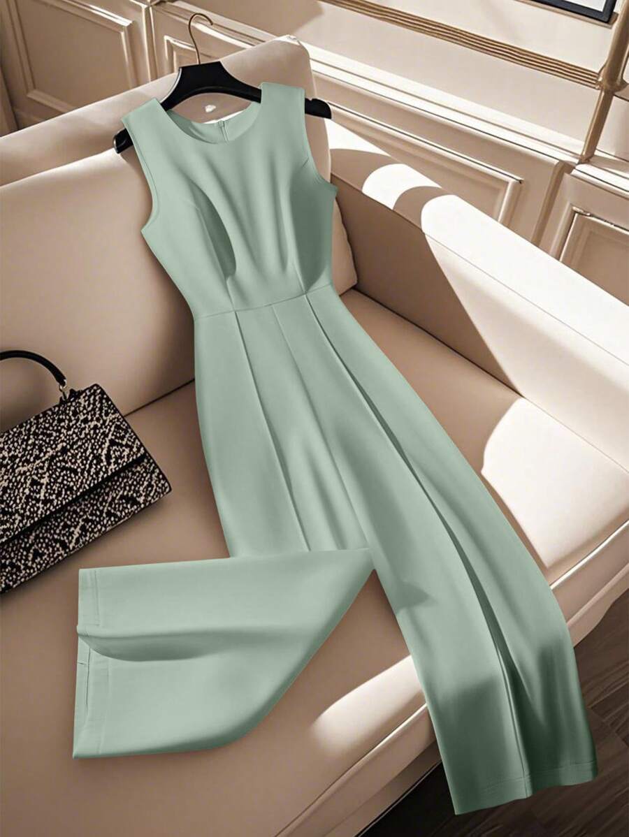 Franclia 女士优雅圆领无袖白色连体裤，春夏 - 薄荷綠 - 查看 1