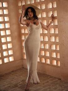 MOTF PREMIUM Vestido/cubre con escote en la espalda y flecos en el bajo