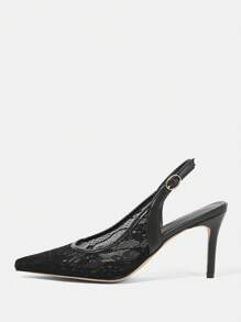 CUCCOO HITCHD Women's Embroidered Lace Pointed Toe Stiletto Heels, Elegant Romantic Black Mesh Formal Dress Shoes, Bridal Wedding Bridesmaid High Heels, Fashion Party/Banquet Shoes - Black - View 9