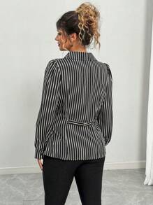 Elenzga Blusa ajustada de talla grande con rayas verticales, la talla grande vendida - Multicolor - Ver 2