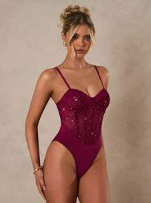 Glamine Women's Solid Color Fashion Bodysuit Suitable For Summer - Burgundy - View 2