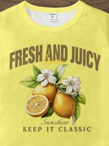 SHEIN Sparkle & Twirl Young Girl Lemon Pressed Flowers Short Sleeve Top And Shorts 2-Piece Set,Vintage Boho Botanical Pastel Floral Summer Casual Clothing - Multicolor - View 6