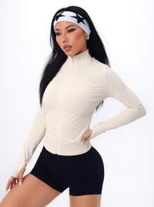 SHEIN Dewbera Simplistic Solid Color Zipper Comfortable Long Sleeve Sports Jacket Workout Jacket