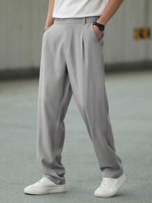 Manfinity Homme Men's Solid Color Casual Pants, Fashionable For Summer - Light Grey - View 1